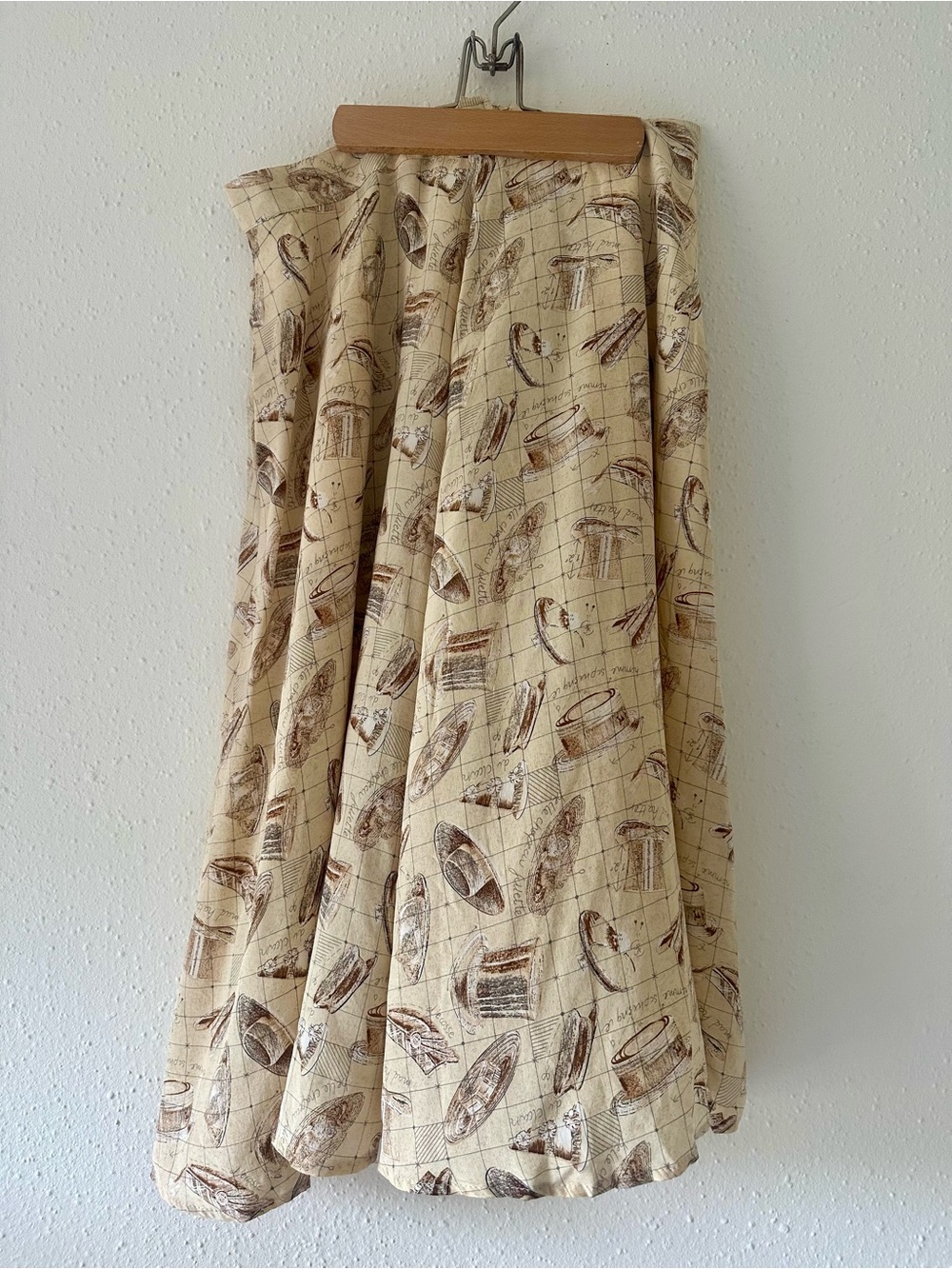Vintage Theo Miles 100% Silk Midi Skirt in Whimsical Hat Pattern